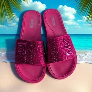 Michael Kors Mk Pool Slide Sandal In Dragon Fruit Size 7 (EUC)